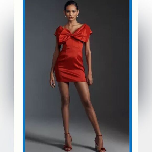 NWT Bardot Mini Bow Dress Anthropologie Red Size 12 - Picture 1 of 12